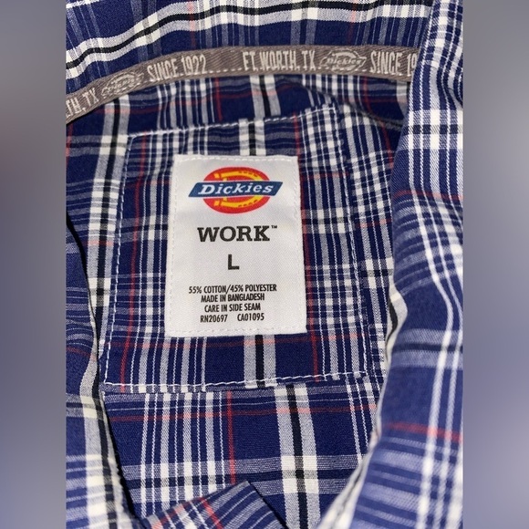 Dickies Work Plaid Collared Men L Button Short Sleeves Shirt Casual Relax Fit‎ - Picture 7 of 7
